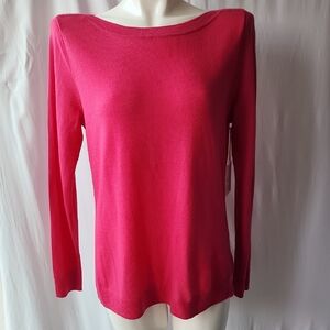 NWT Ellen Tracy Light Merino Wool Long Sleeve Pink Sweater Size L